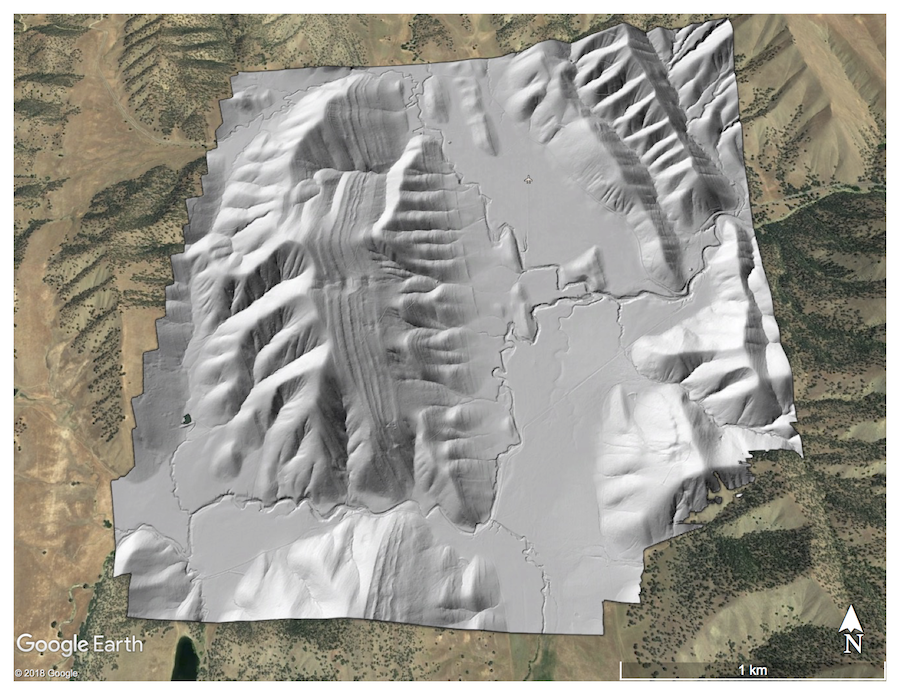 Bare Earth Hillshade over Antelope Valley Ranch, CA.  Image Draped over Google Earth Imagery